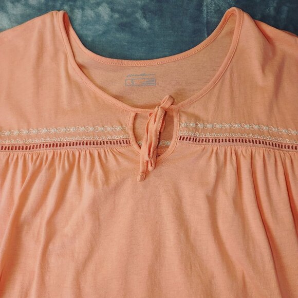 Eddie Bauer Womens XL Orange Peasant Top‎ 3/4 Sleeve Tie Neck Cotton Tencel Boho - Picture 4 of 9
